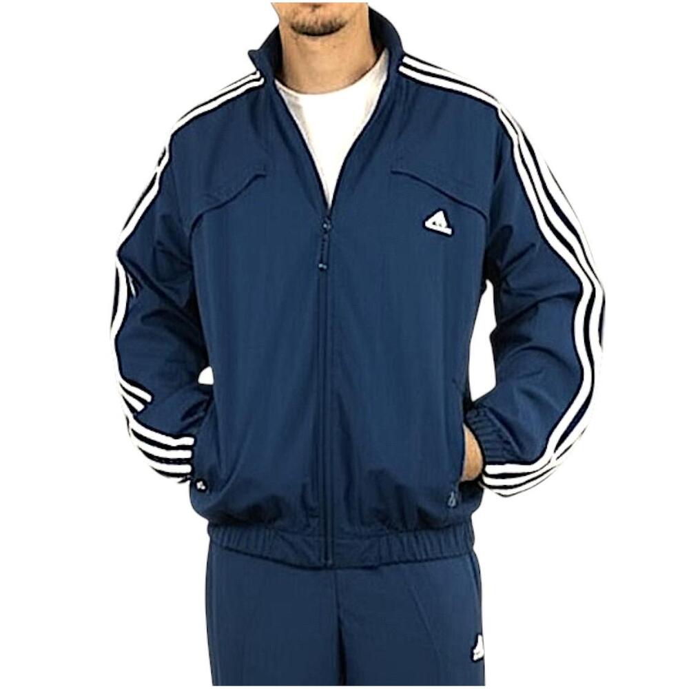 Adidas Track Jacket Blue Iconic Tricot 3 Stripes Sporty Athletic Size Small